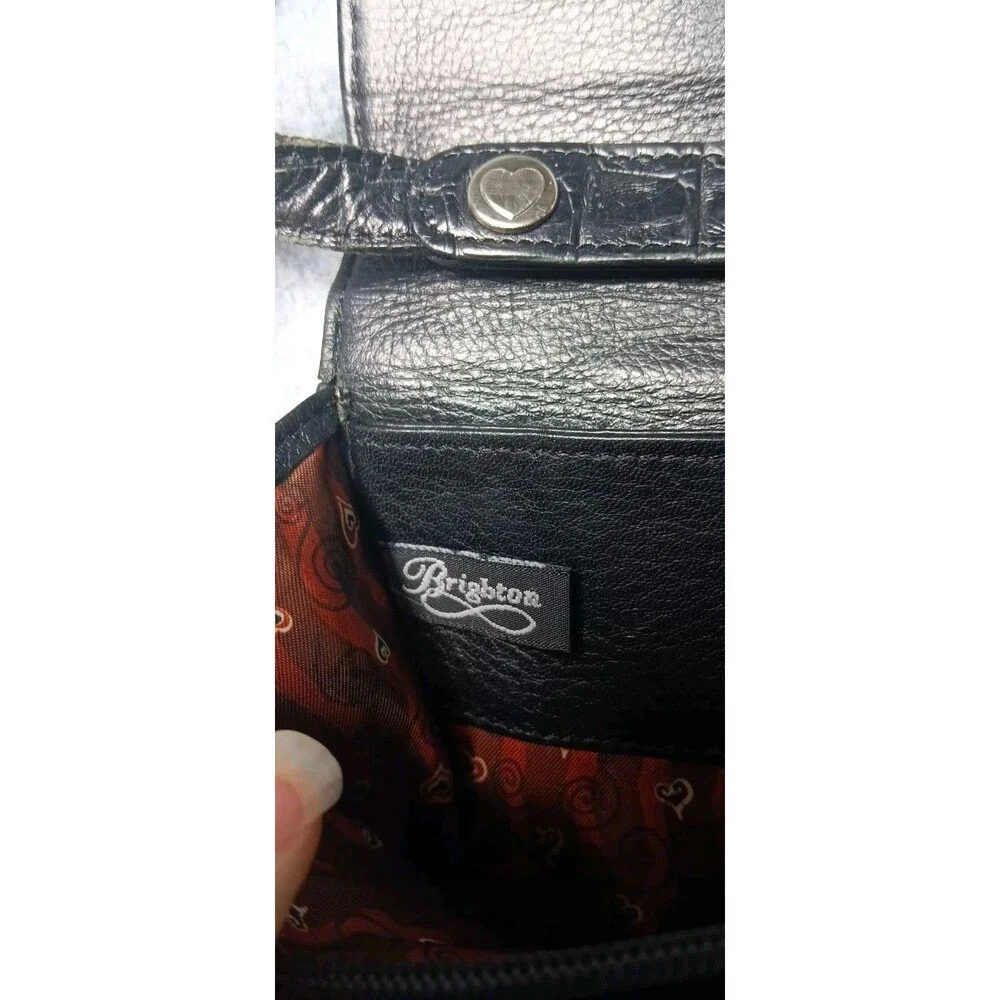 Brighton Black Croc Embossed Leather Crossbody Organizer Purse Silver Hardware - Picture 2 of 14